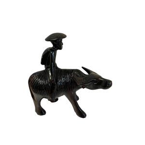 Chinese Carved Buffalo With Ride Resin Water  Statue Sculpture 8.5" H X‎  7 1/4"